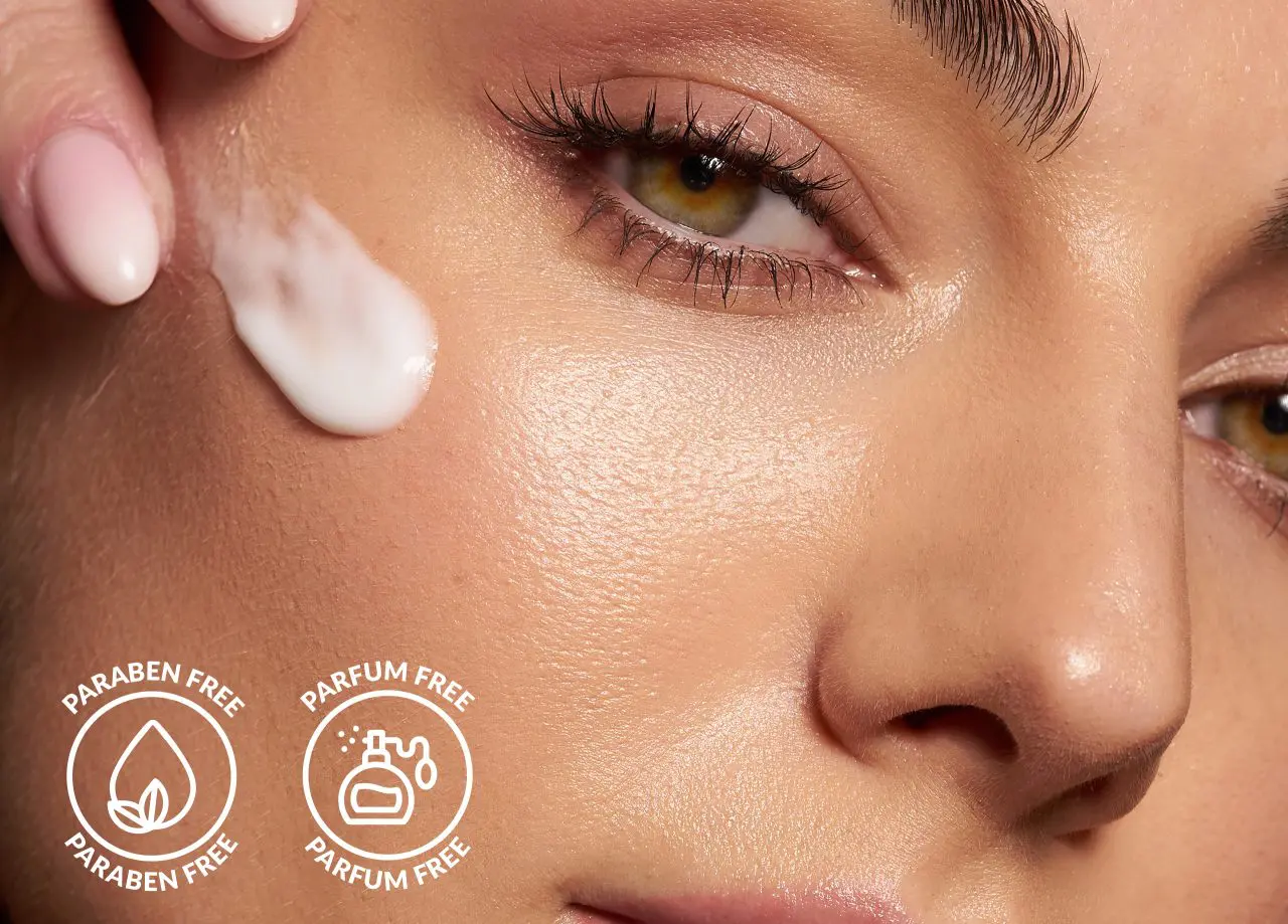 Dermatude-malli, jossa on parfyymi- ja parabeenivapaa voide poskella